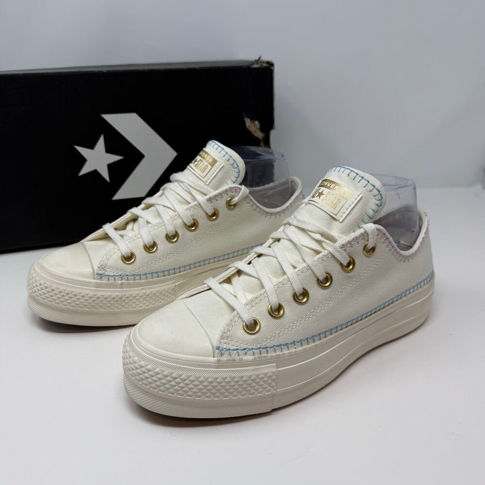 Converse Chuck Taylor All-Star Stitch Lift Ox Sneakers Lug sole Womens 7 Cream - Picture 4 of 13